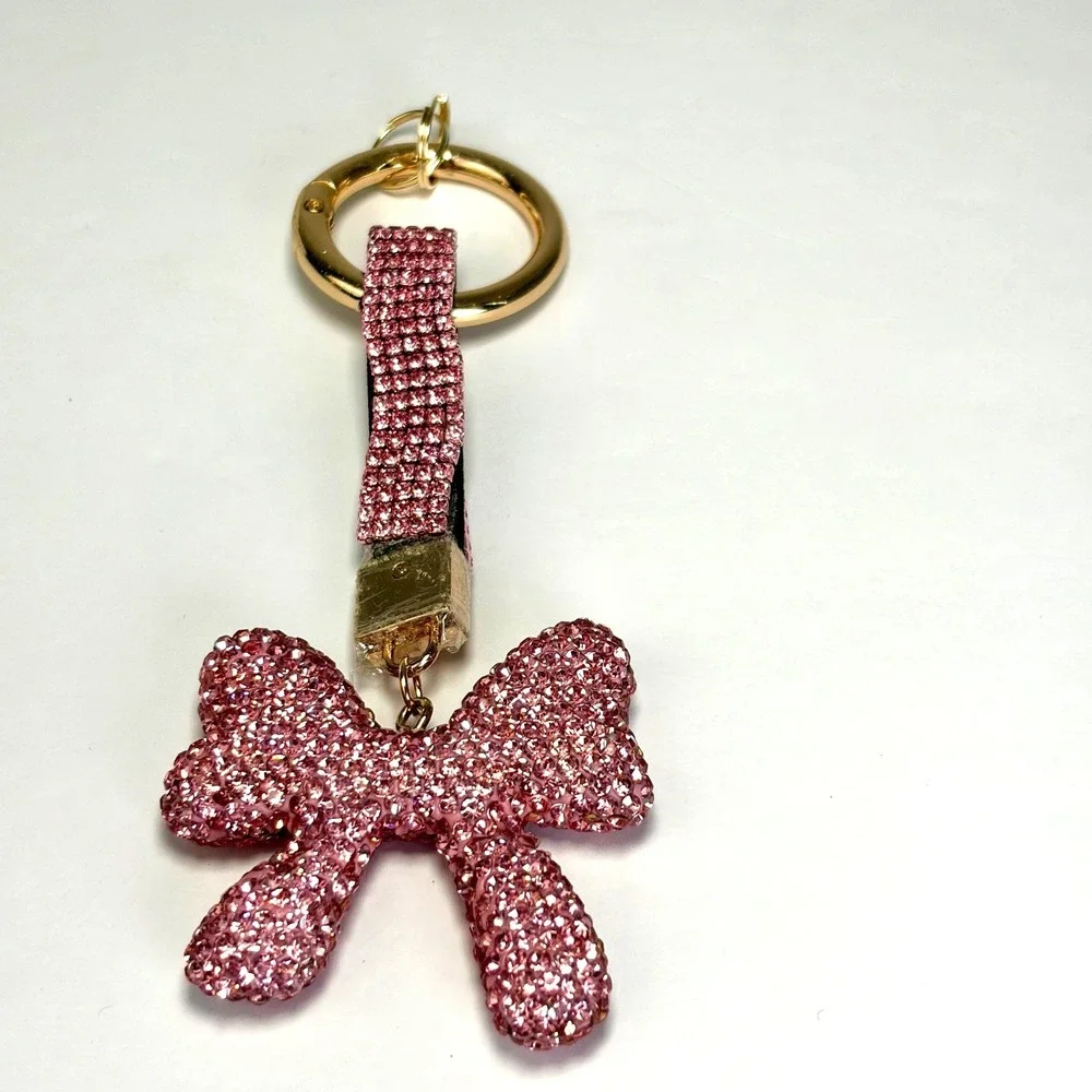 Sparkly Keychain Pink Rhinestone Bow Wristlet Charm Coquette Y2K Style Bling New